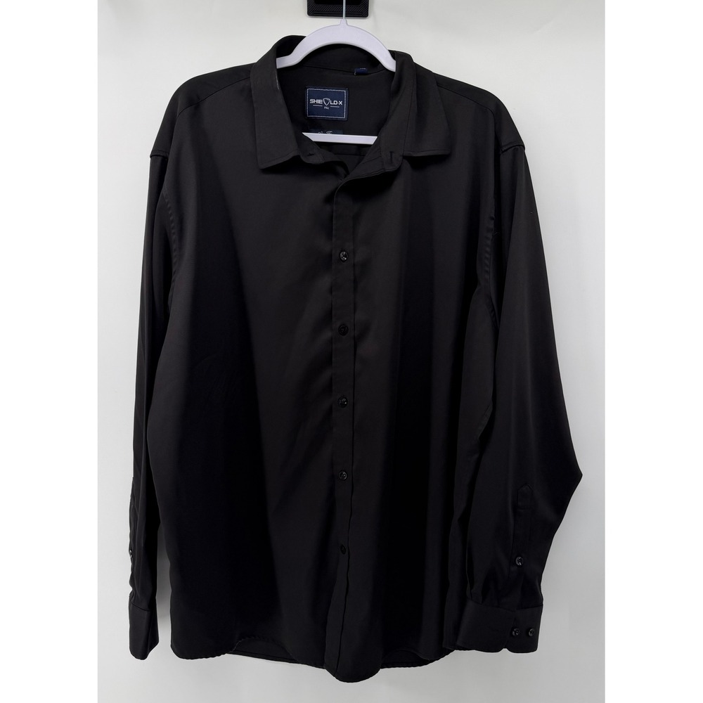 Shield-X Flex Slim Fit Mens 3XL Black Button Down Shirt Long Sleeve Italy Design